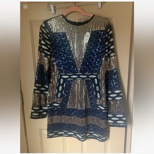 Mini Navy blue and gold color sequin dress endless rose